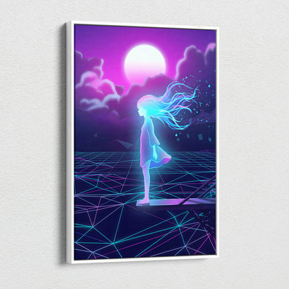 Neon Vaporwave Dream Canvas - Femme Neon Pink Purple Living Room Vaporwave Dreamy Neon Mood Retro Futurism Canvas