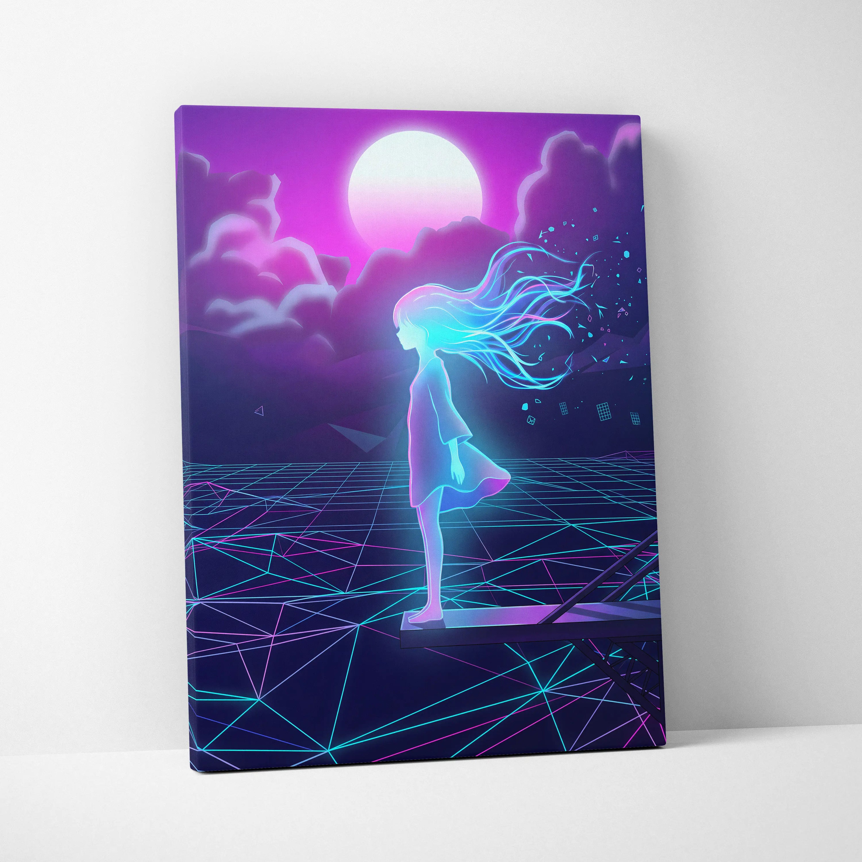 Neon Vaporwave Dream Canvas - Femme Neon Pink Purple Living Room Vaporwave Dreamy Neon Mood Retro Futurism Canvas