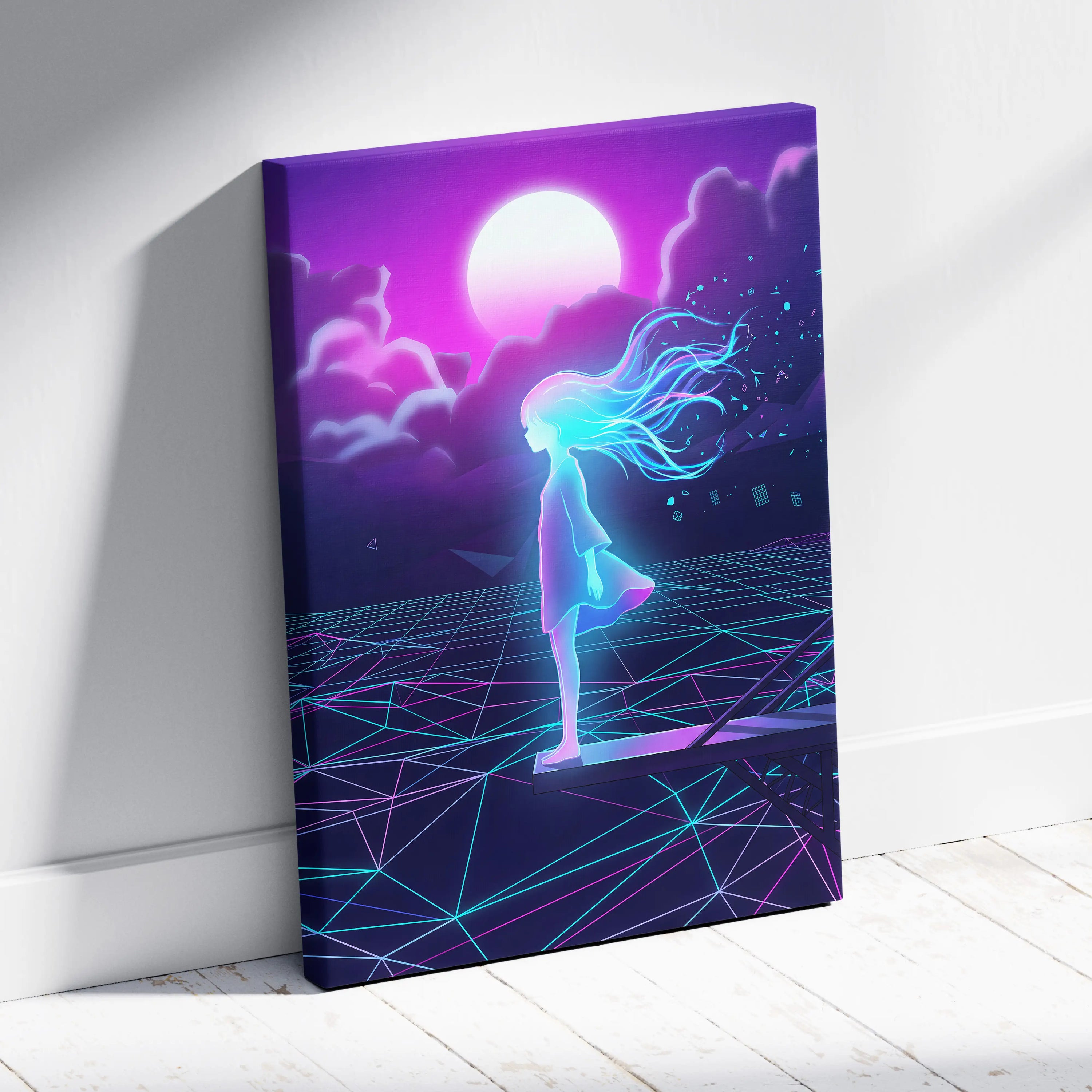 Neon Vaporwave Dream Canvas - Femme Neon Pink Purple Living Room Vaporwave Dreamy Neon Mood Retro Futurism Canvas