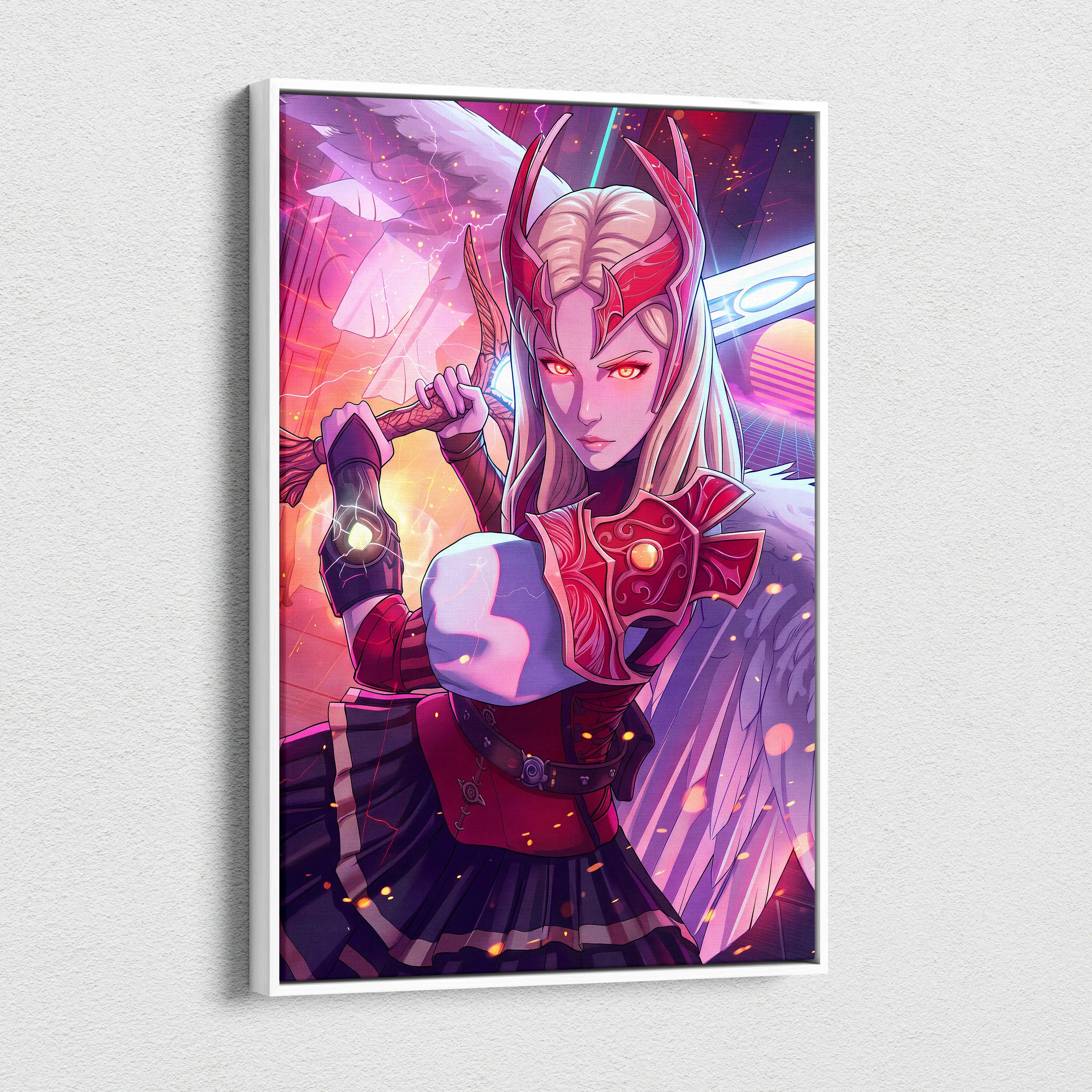 Vaporwave Neon Warrior Queen - Warrior Queen Neon Pink Living Room Wall Art Vaporwave Mystical Mood Retro Futurism
