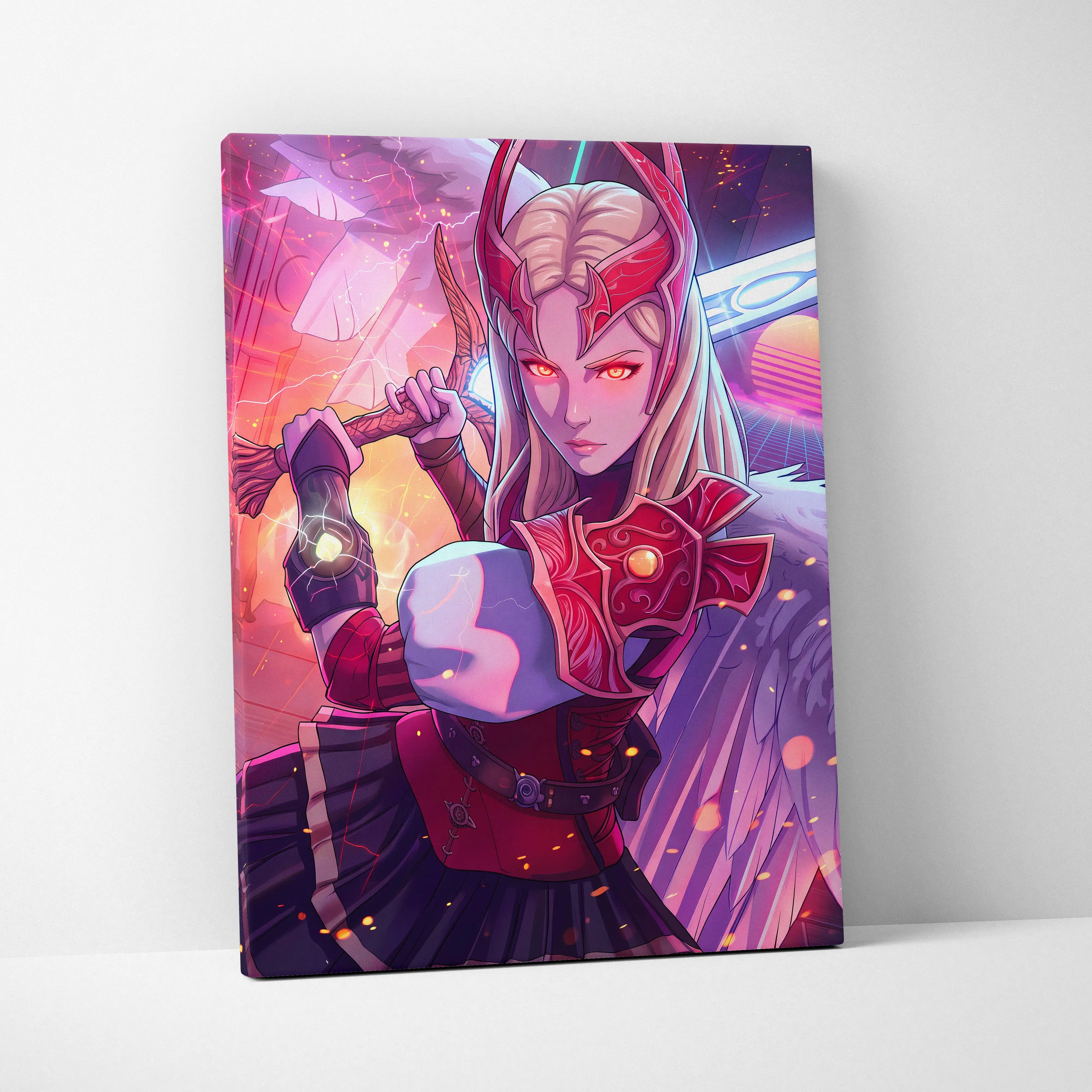 Vaporwave Neon Warrior Queen - Warrior Queen Neon Pink Living Room Wall Art Vaporwave Mystical Mood Retro Futurism