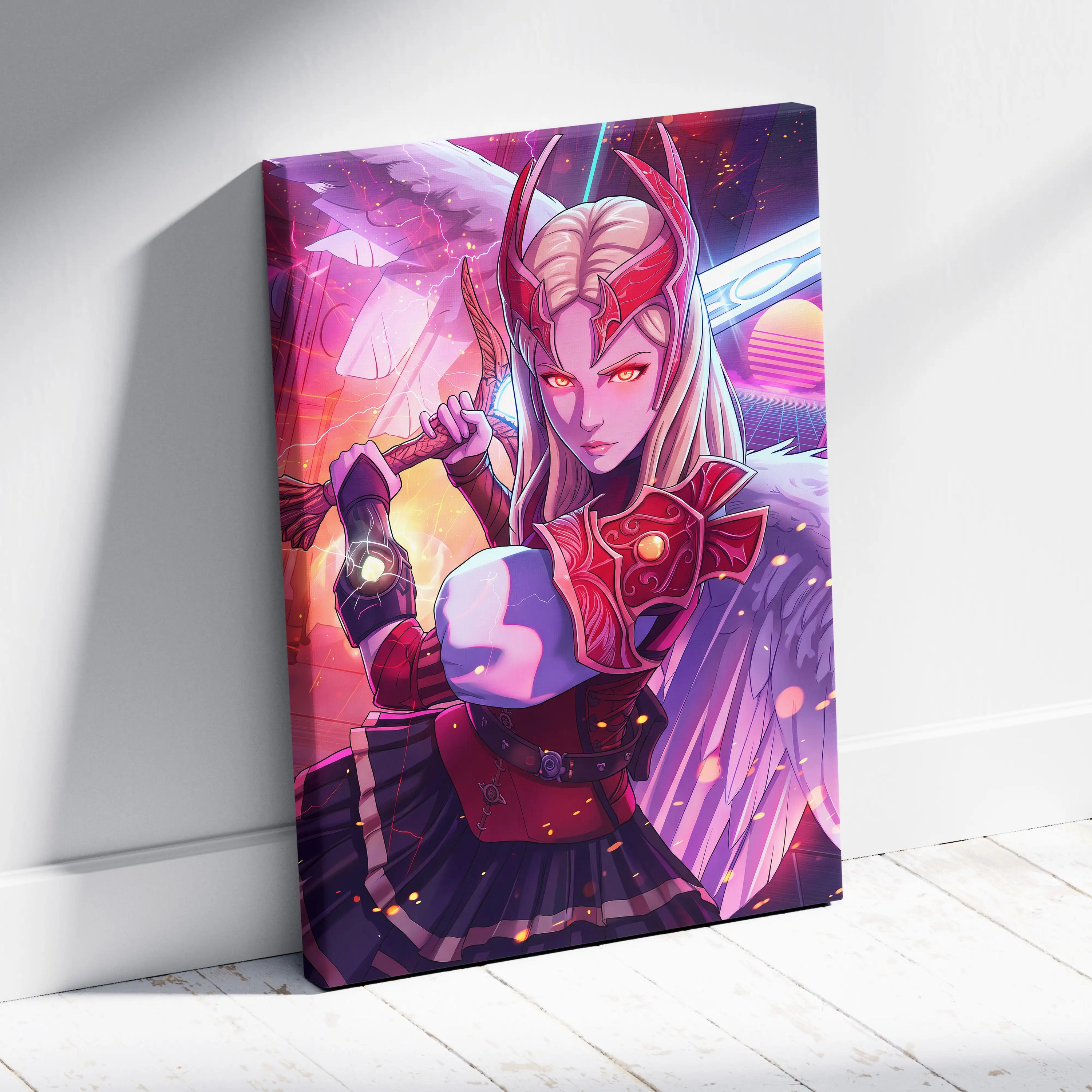 Vaporwave Neon Warrior Queen - Warrior Queen Neon Pink Living Room Wall Art Vaporwave Mystical Mood Retro Futurism