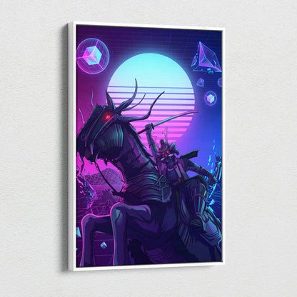 Vaporwave Neon Dragon Canvas - Dragon Neon Colors Pink Purple Living Room Vaporwave Mystical Mood Retro Futurism Canvas