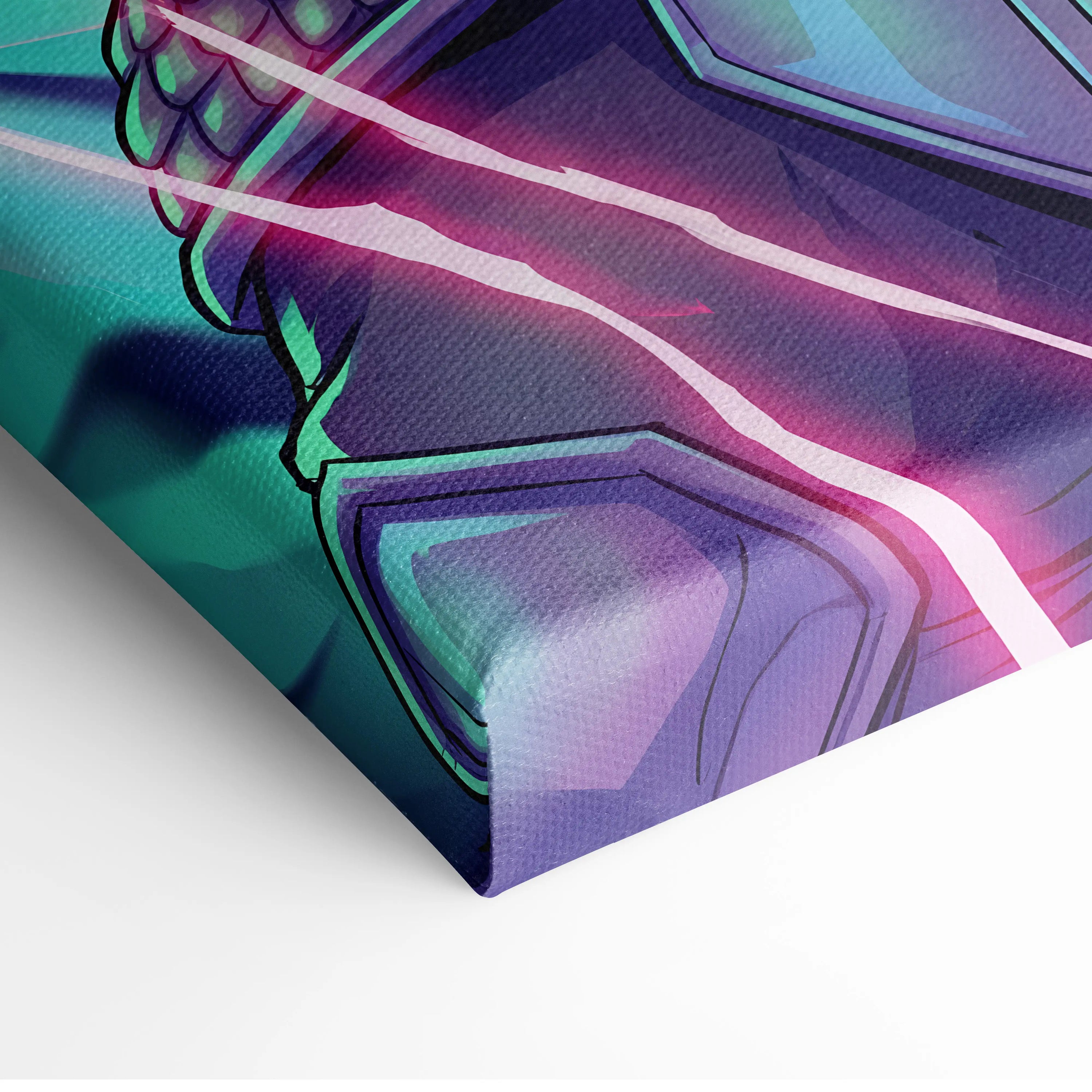 Vaporwave Neon Fantasy Canvas - Mythic Warrior Neon Teal Pink Energetic Retro-Futurist Synthwave Neon Art Canvas Print