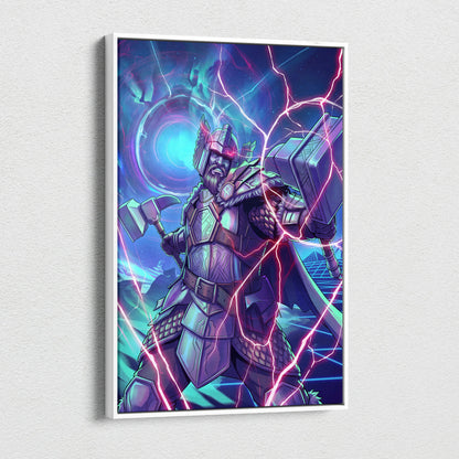 Vaporwave Neon Fantasy Canvas - Mythic Warrior Neon Teal Pink Energetic Retro-Futurist Synthwave Neon Art Canvas Print