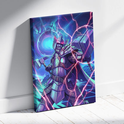 Vaporwave Neon Fantasy Canvas - Mythic Warrior Neon Teal Pink Energetic Retro-Futurist Synthwave Neon Art Canvas Print