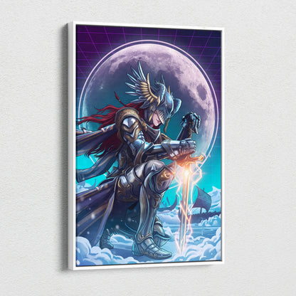 Neon Moon Warrior Canvas - Fantasy Warrior Neon Purple Bedroom Vaporwave Dreamy Vaporwave Mood Decor Canvas Print