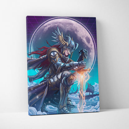 Neon Moon Warrior Canvas - Fantasy Warrior Neon Purple Bedroom Vaporwave Dreamy Vaporwave Mood Decor Canvas Print