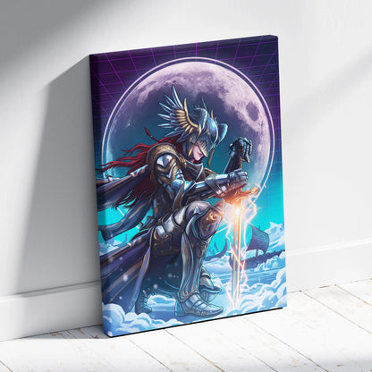 Neon Moon Warrior Canvas - Fantasy Warrior Neon Purple Bedroom Vaporwave Dreamy Vaporwave Mood Decor Canvas Print