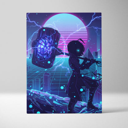 Vaporwave Neon Saga Canvas - Vaporwave Neon Art Purple Pink Blue Living Room Retro Dreamy Nostalgic Neon Decor Canvas