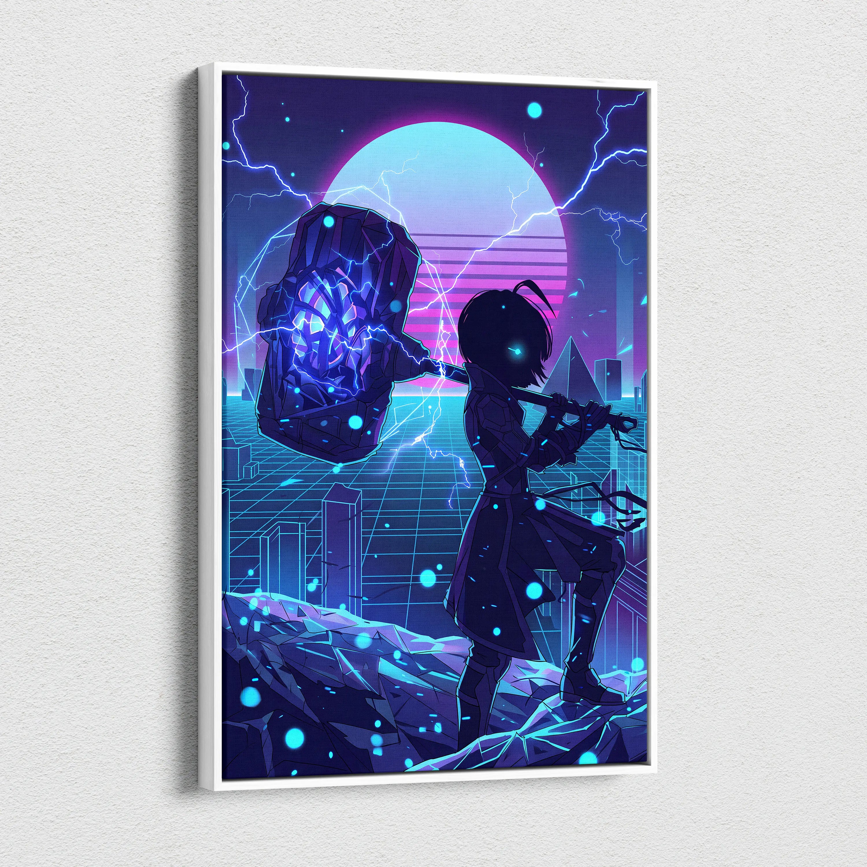 Vaporwave Neon Saga Canvas - Vaporwave Neon Art Purple Pink Blue Living Room Retro Dreamy Nostalgic Neon Decor Canvas