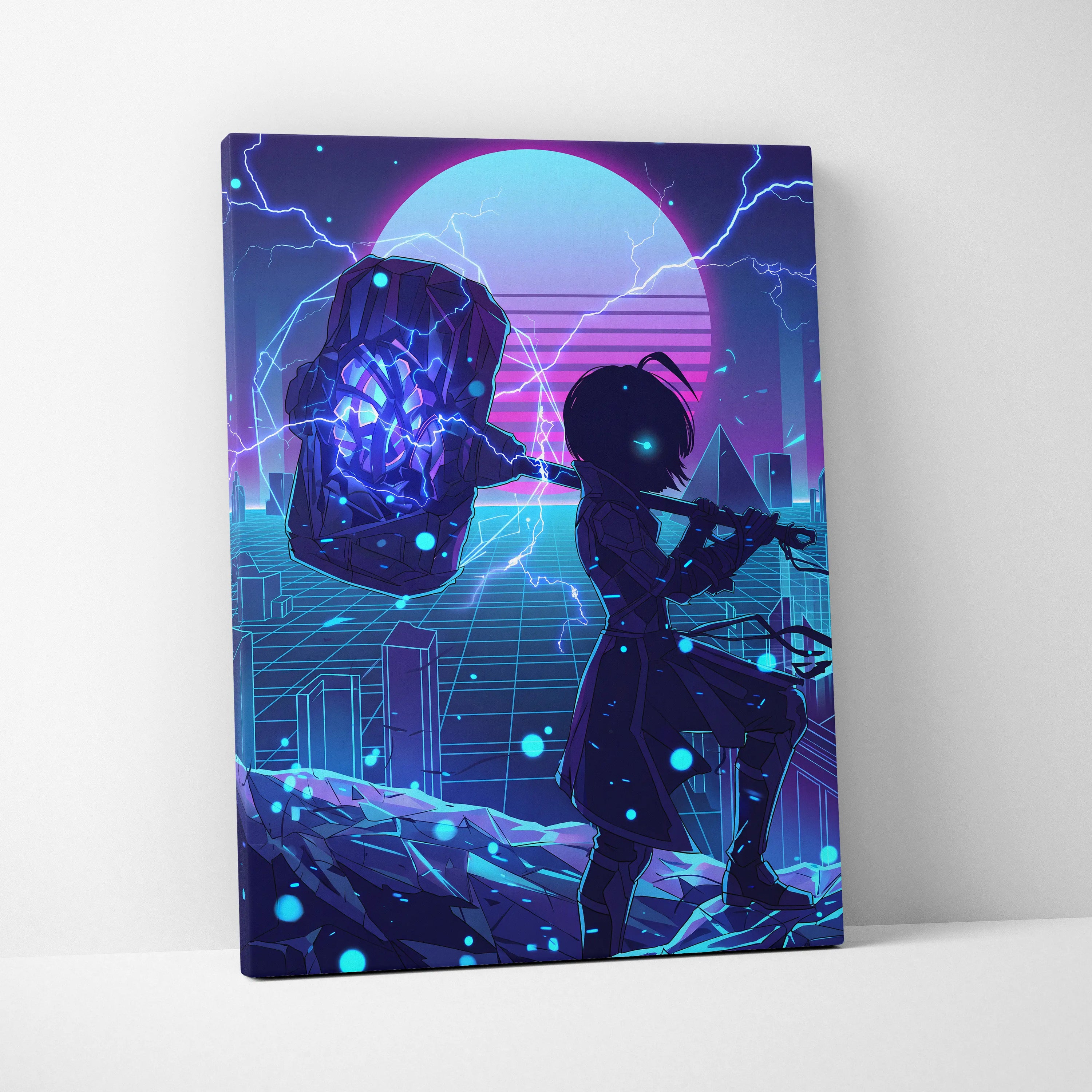 Vaporwave Neon Saga Canvas - Vaporwave Neon Art Purple Pink Blue Living Room Retro Dreamy Nostalgic Neon Decor Canvas