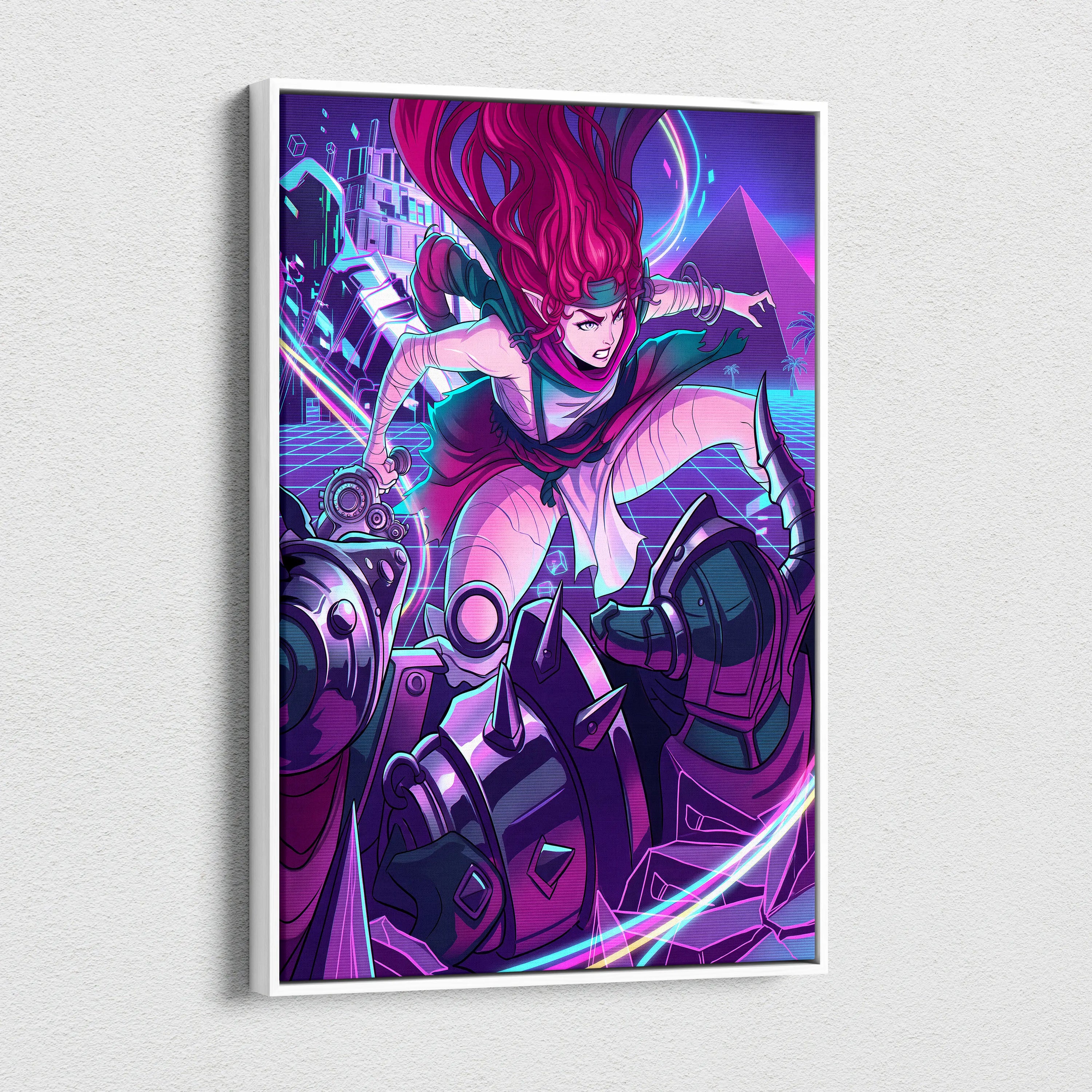 Vaporwave Neon Dreamscape Canvas - Neon Warrior Pink Purple Teal Room Vaporwave Moody Retro-Futurism Wall Art Canvas