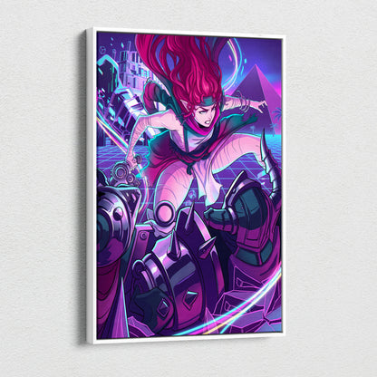Vaporwave Neon Dreamscape Canvas - Neon Warrior Pink Purple Teal Room Vaporwave Moody Retro-Futurism Wall Art Canvas