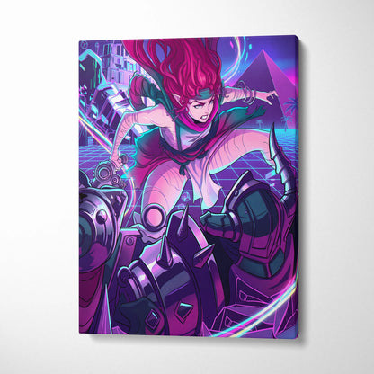 Vaporwave Neon Dreamscape Canvas - Neon Warrior Pink Purple Teal Room Vaporwave Moody Retro-Futurism Wall Art Canvas