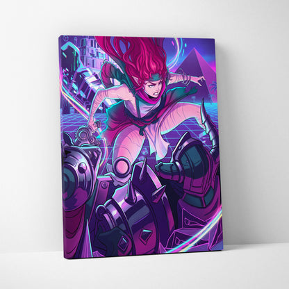 Vaporwave Neon Dreamscape Canvas - Neon Warrior Pink Purple Teal Room Vaporwave Moody Retro-Futurism Wall Art Canvas