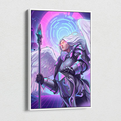 Vaporwave Neon Dream Canvas - Winged Valkyrie Neon Pink Blue Living Room Vaporwave Dreamy RetroFuturism Cyberpunk Canvas