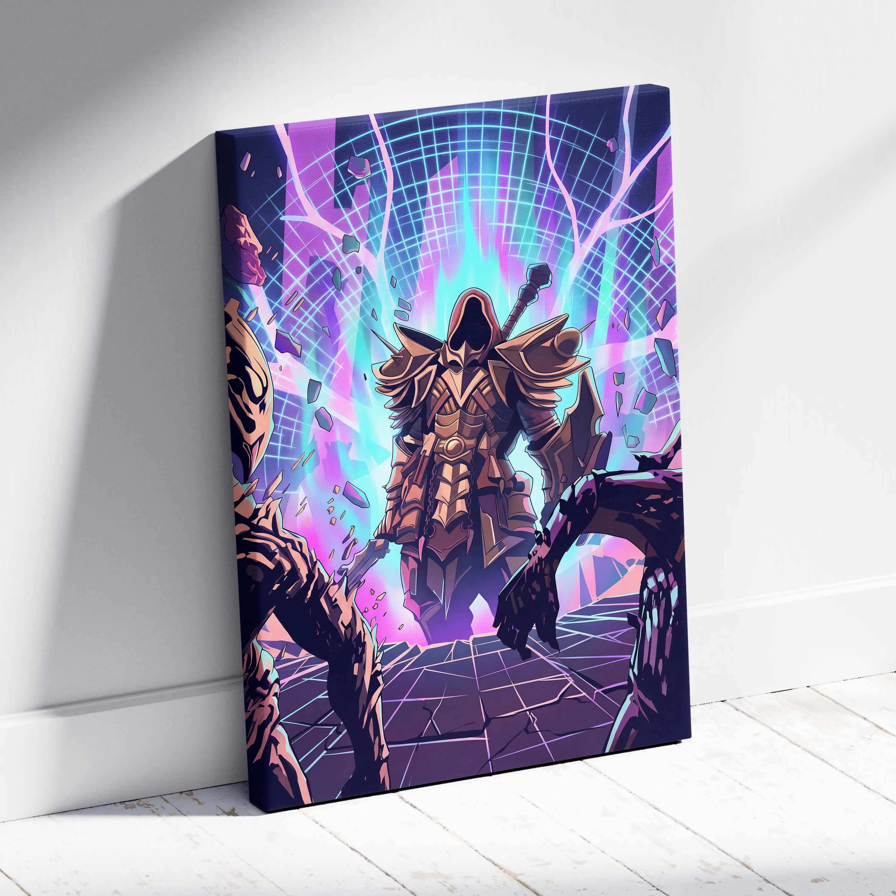 Vaporwave Neon Fantasy Canvas - Mythic Creature Neon Pink Cyan Home Vaporwave Electric Mood Wall Art Canvas