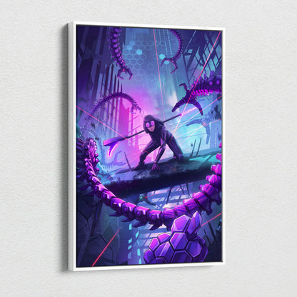 Vaporwave Neon Fantasy Canvas - Vaporwave Scene Purple Neon Living Room Dreamy Atmosphere Cyberpunk Wall Art Canvas