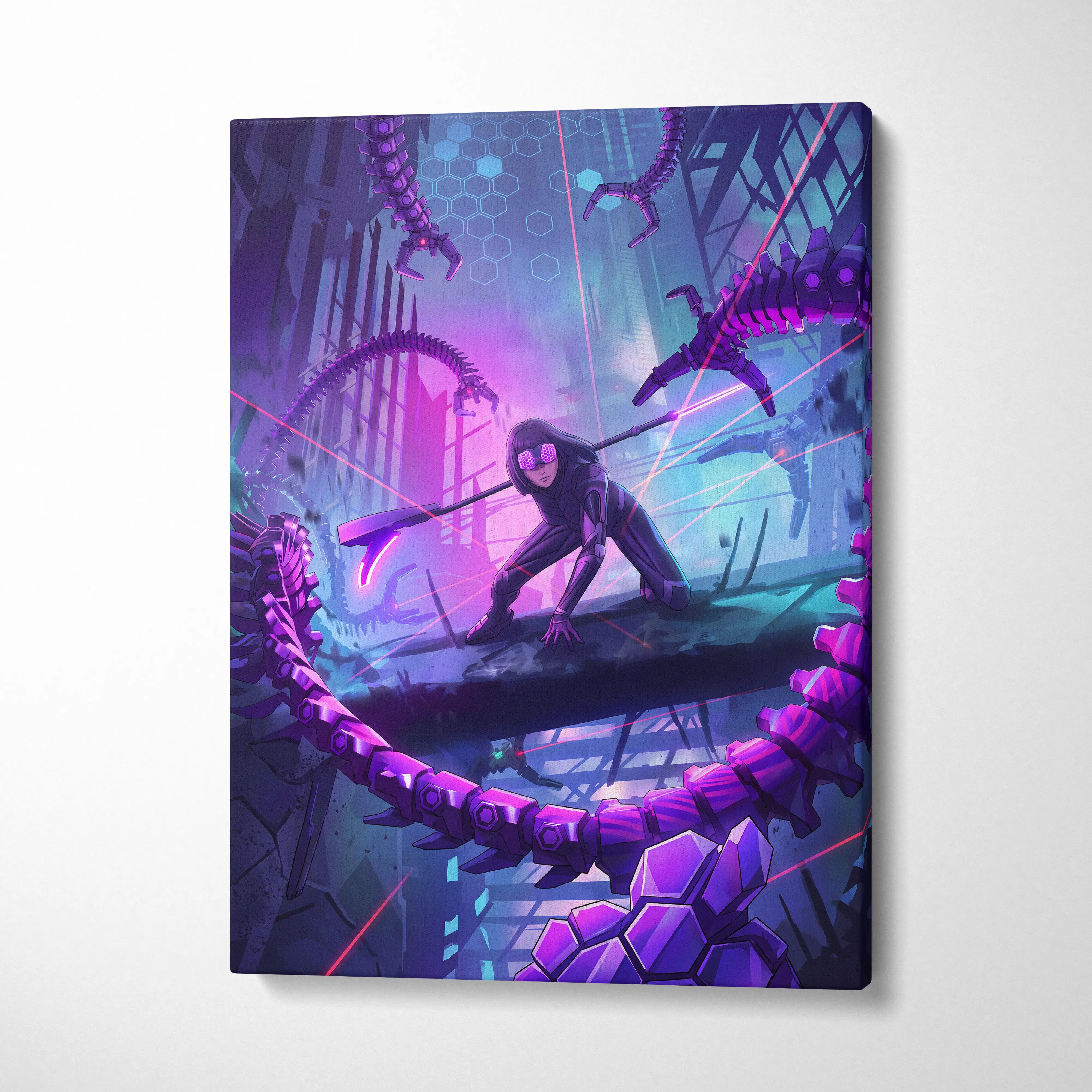 Vaporwave Neon Fantasy Canvas - Vaporwave Scene Purple Neon Living Room Dreamy Atmosphere Cyberpunk Wall Art Canvas