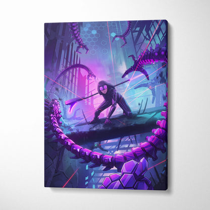 Vaporwave Neon Fantasy Canvas - Vaporwave Scene Purple Neon Living Room Dreamy Atmosphere Cyberpunk Wall Art Canvas