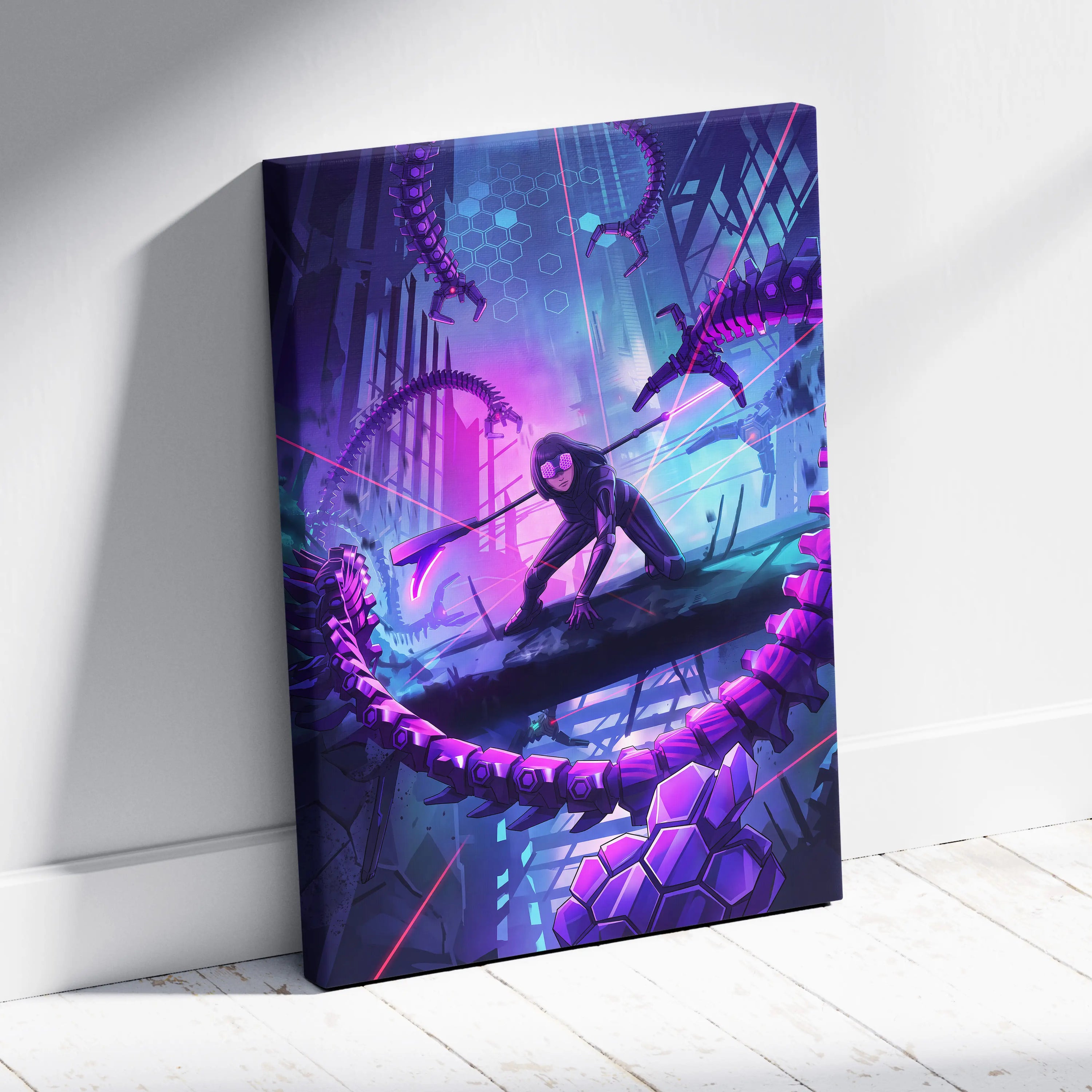 Vaporwave Neon Fantasy Canvas - Vaporwave Scene Purple Neon Living Room Dreamy Atmosphere Cyberpunk Wall Art Canvas