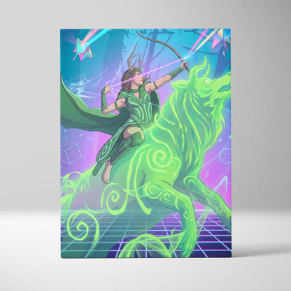 Vaporwave Archer Goddess Neon Canvas - Vaporwave Archer Goddess Neon Cyan Magenta Lime Green Living Room Futurism Mystical Mood Vaporwave Art Canvas