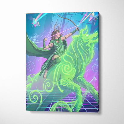 Vaporwave Archer Goddess Neon Canvas - Vaporwave Archer Goddess Neon Cyan Magenta Lime Green Living Room Futurism Mystical Mood Vaporwave Art Canvas