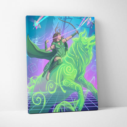 Vaporwave Archer Goddess Neon Canvas - Vaporwave Archer Goddess Neon Cyan Magenta Lime Green Living Room Futurism Mystical Mood Vaporwave Art Canvas