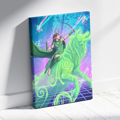 Vaporwave Archer Goddess Neon Canvas - Vaporwave Archer Goddess Neon Cyan Magenta Lime Green Living Room Futurism Mystical Mood Vaporwave Art Canvas