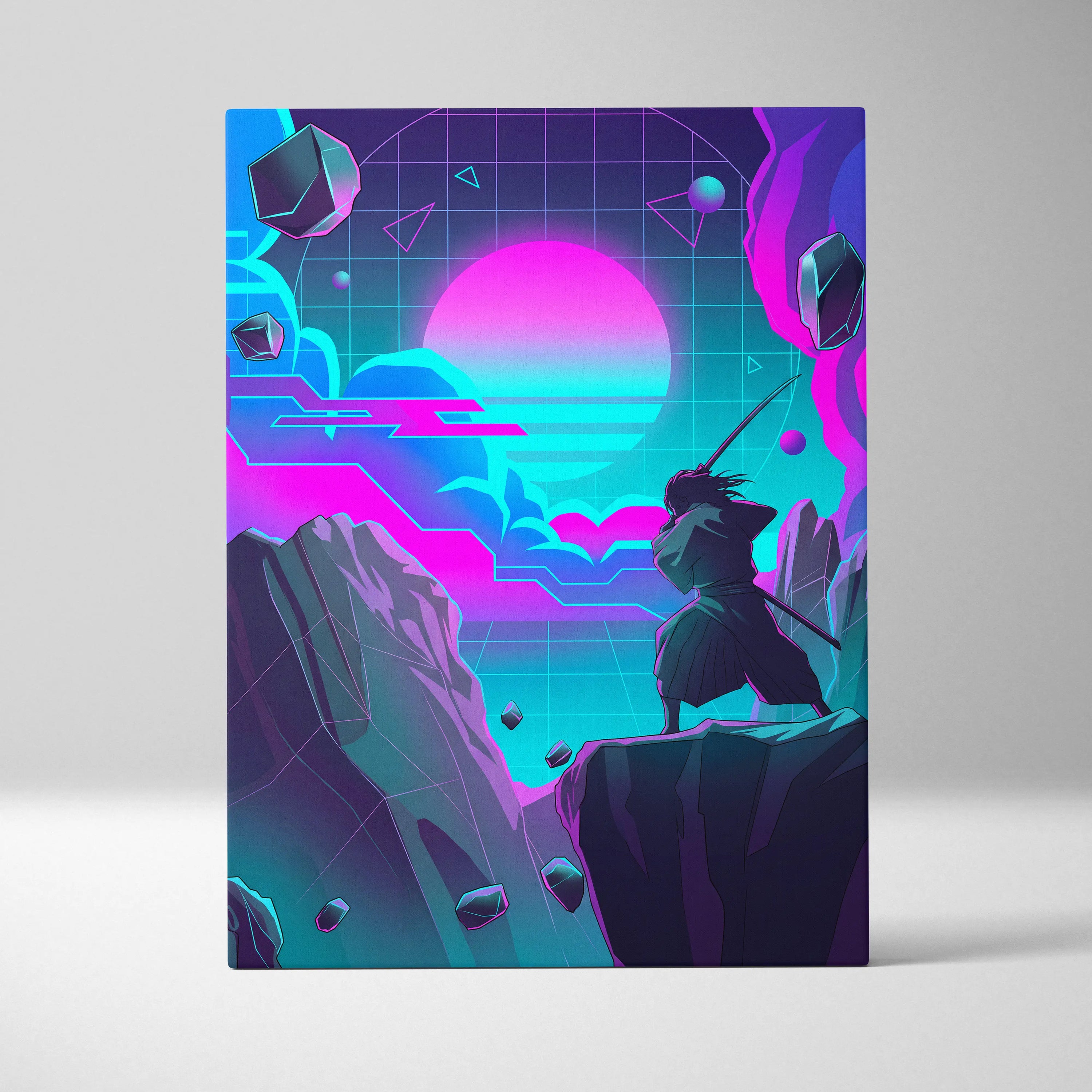 Vaporwave Neon Fantasy Canvas - Vaporwave Fantasy Canvas Neon Pink Teal Mood Dreamy Atmospheric Wall Art Cyberpunk