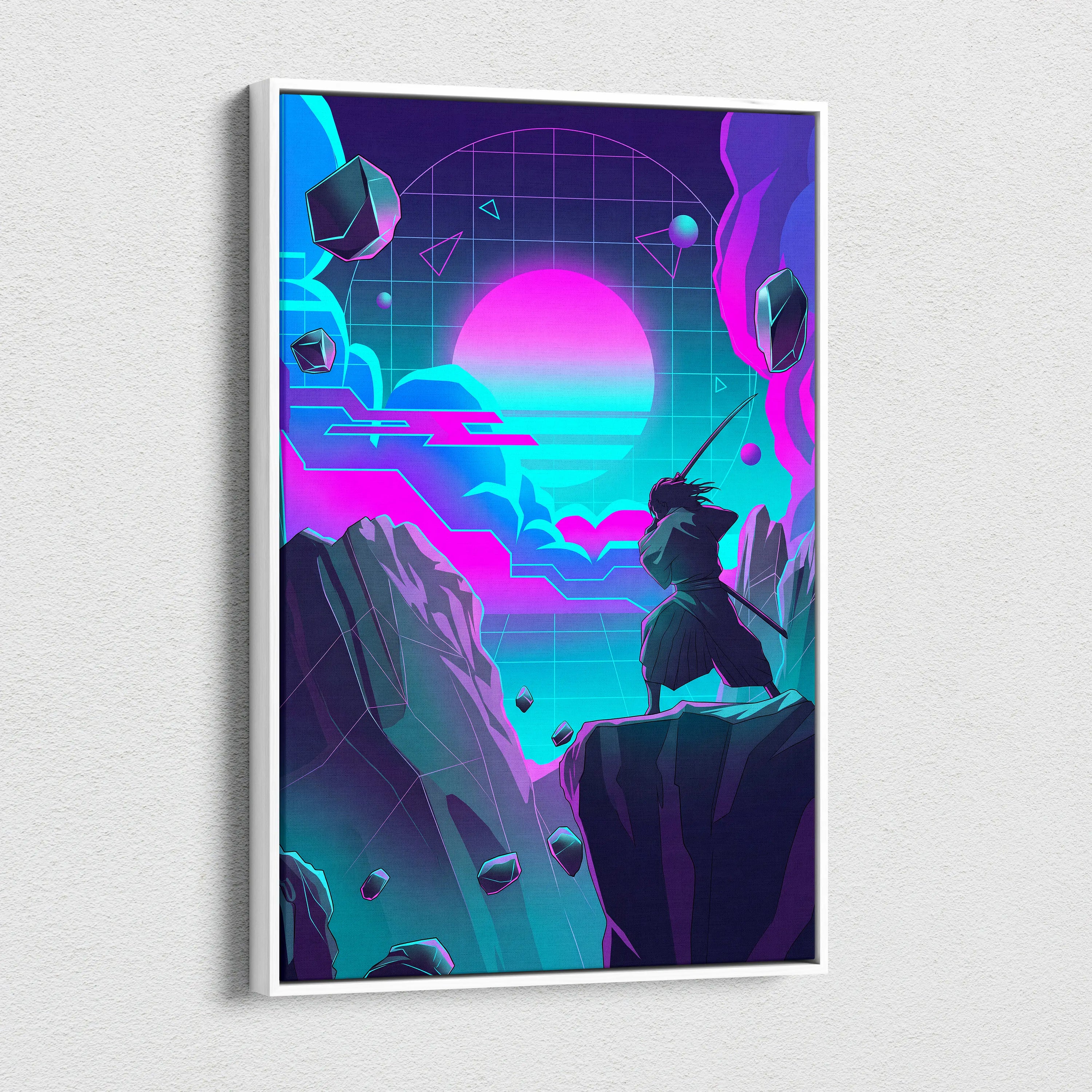 Vaporwave Neon Fantasy Canvas - Vaporwave Fantasy Canvas Neon Pink Teal Mood Dreamy Atmospheric Wall Art Cyberpunk