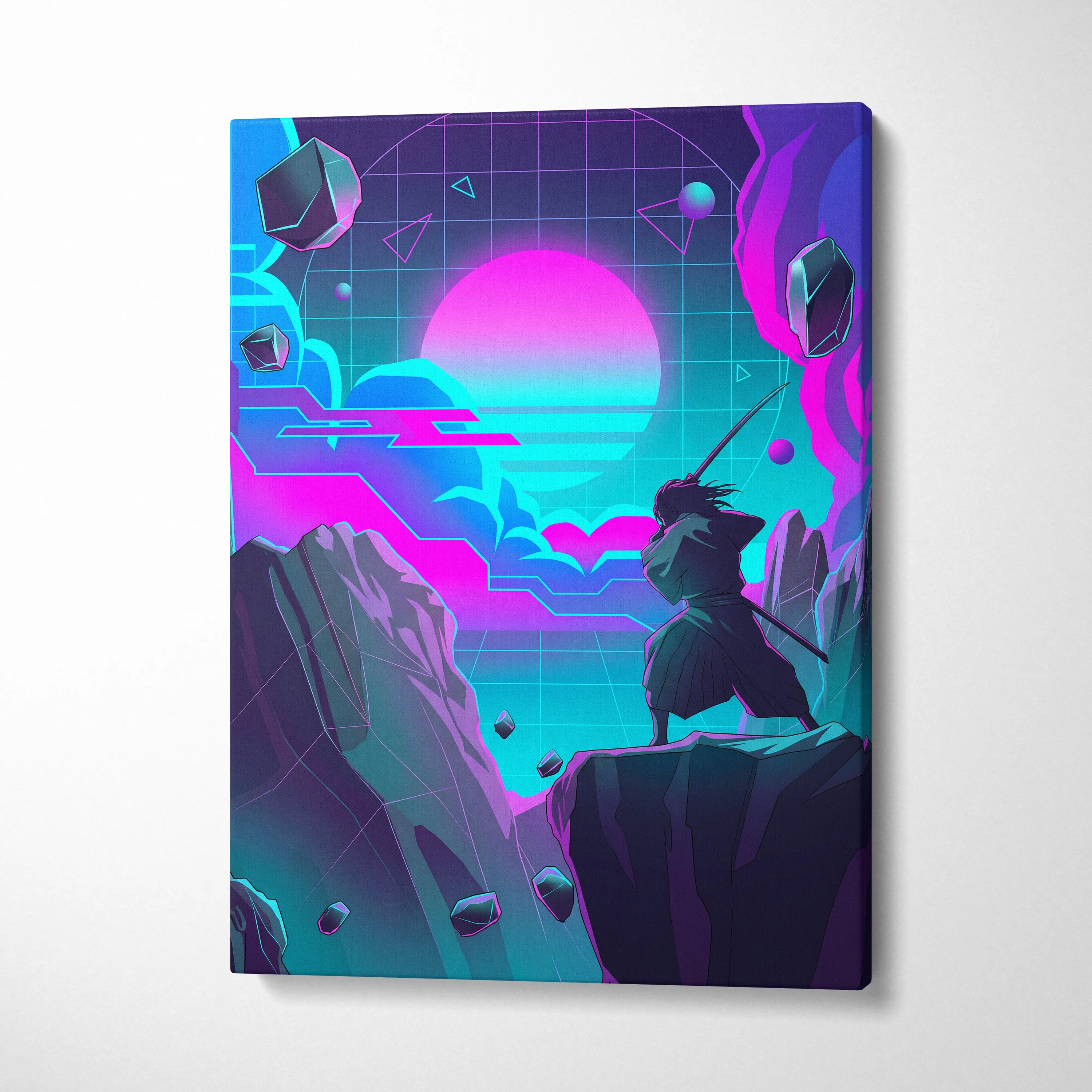 Vaporwave Neon Fantasy Canvas - Vaporwave Fantasy Canvas Neon Pink Teal Mood Dreamy Atmospheric Wall Art Cyberpunk