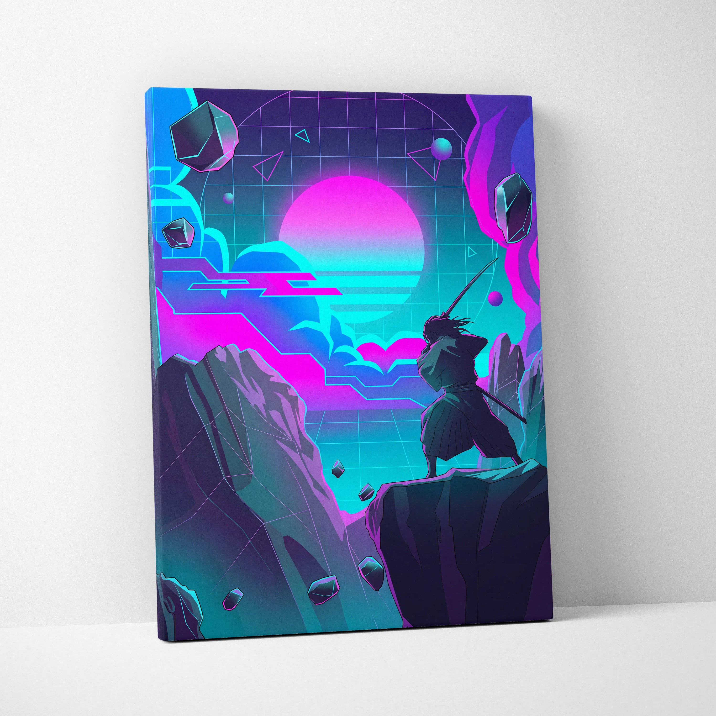 Vaporwave Neon Fantasy Canvas - Vaporwave Fantasy Canvas Neon Pink Teal Mood Dreamy Atmospheric Wall Art Cyberpunk