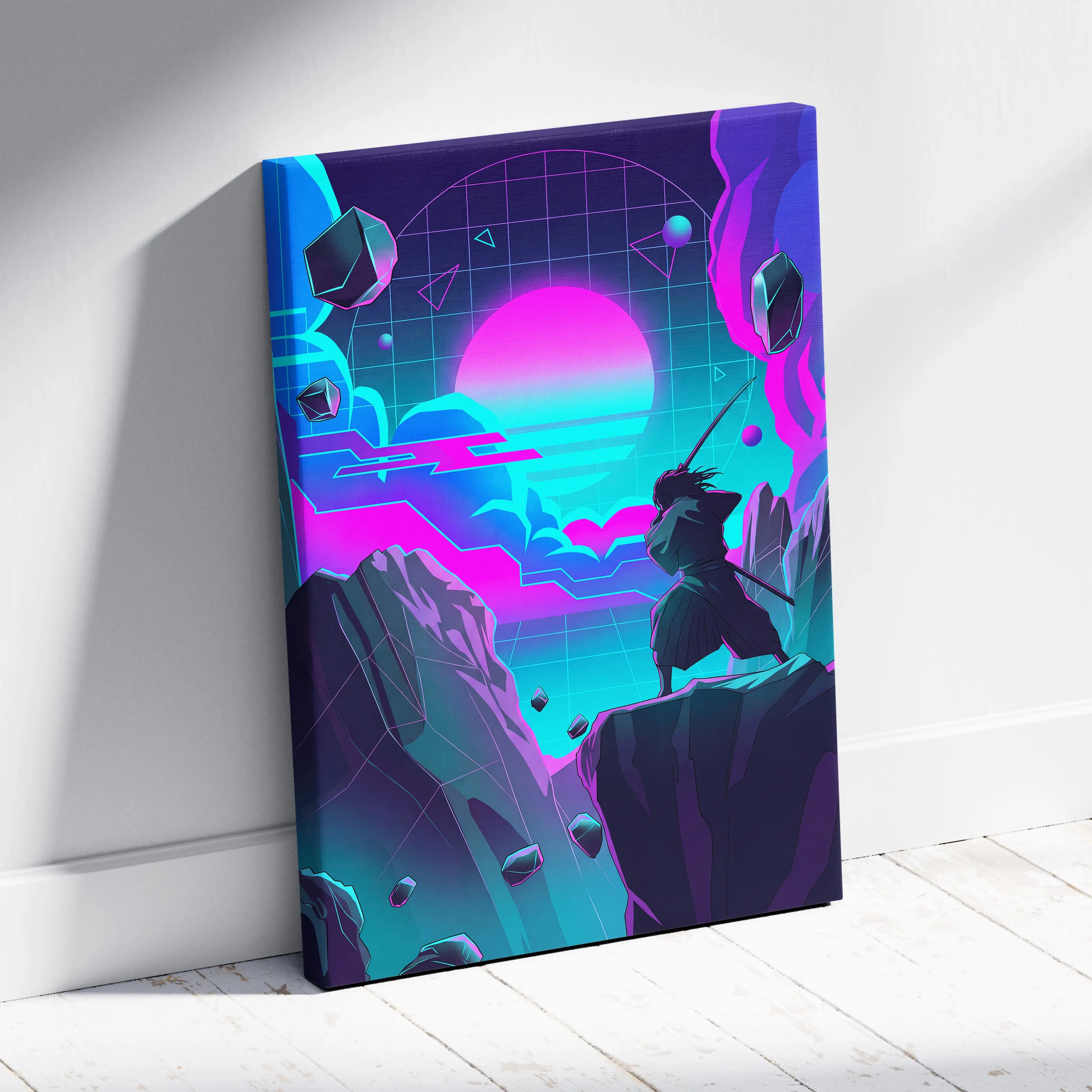 Vaporwave Neon Fantasy Canvas - Vaporwave Fantasy Canvas Neon Pink Teal Mood Dreamy Atmospheric Wall Art Cyberpunk
