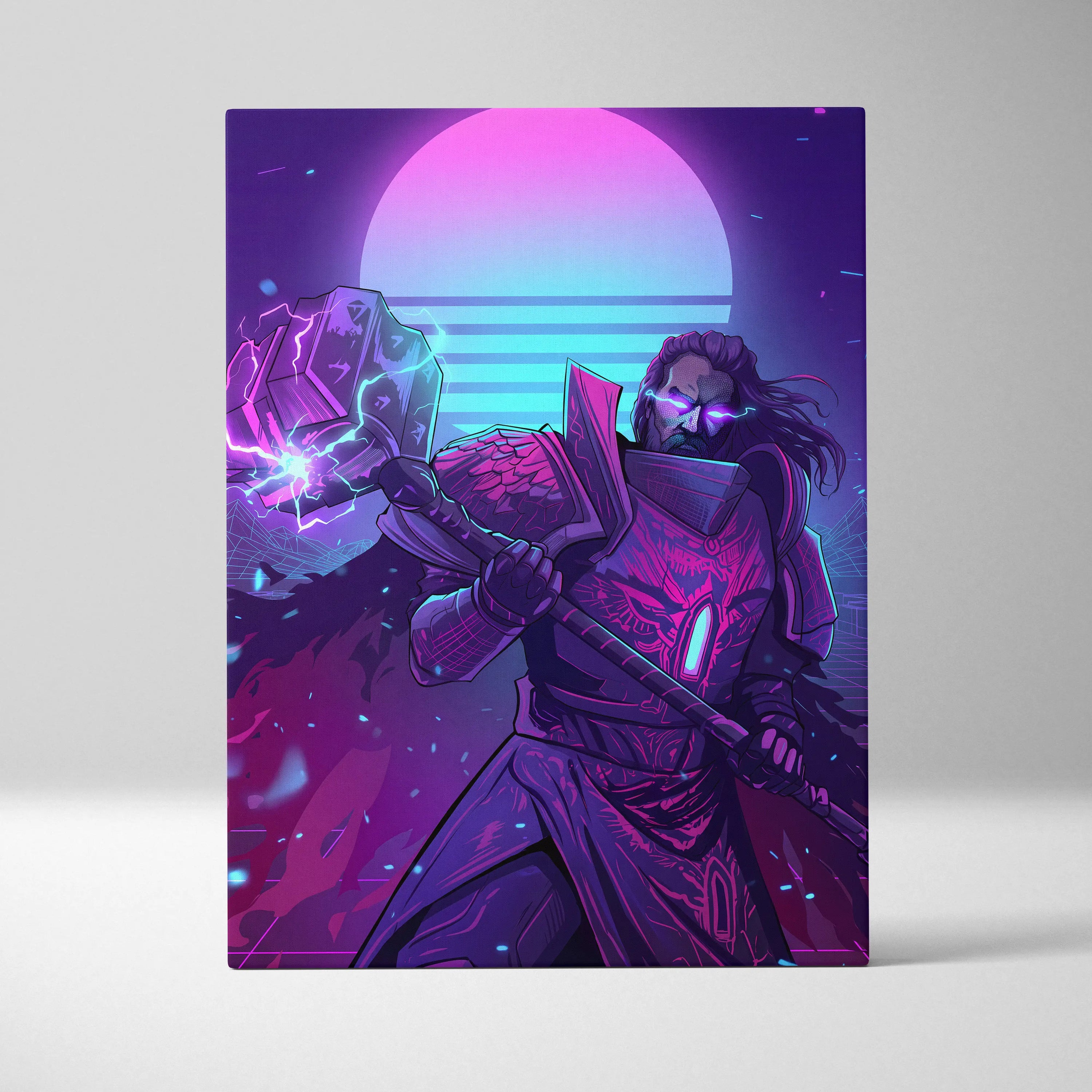 Vaporwave Neon Dream Canvas - Vaporwave Neon Pink Cyan Living Room Retro Mystical Mood Wall Art Canvas