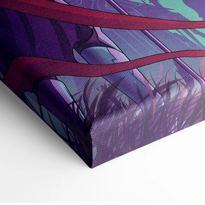 Vaporwave Neon Fantasy Canvas - Medieval Knight Neon Pink Vaporwave Living Room Epic Retro Futurism Fantasy Art Canvas