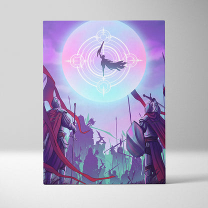 Vaporwave Neon Fantasy Canvas - Medieval Knight Neon Pink Vaporwave Living Room Epic Retro Futurism Fantasy Art Canvas