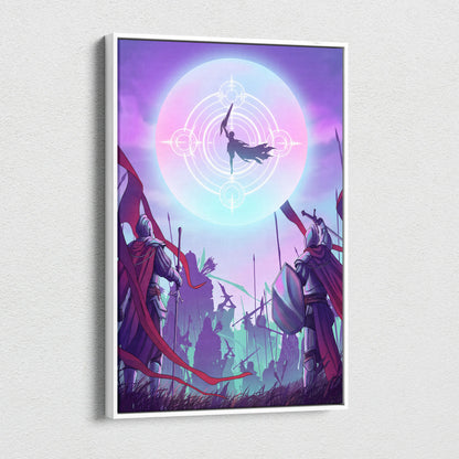 Vaporwave Neon Fantasy Canvas - Medieval Knight Neon Pink Vaporwave Living Room Epic Retro Futurism Fantasy Art Canvas