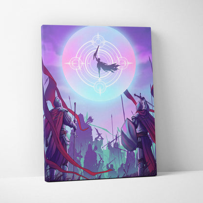 Vaporwave Neon Fantasy Canvas - Medieval Knight Neon Pink Vaporwave Living Room Epic Retro Futurism Fantasy Art Canvas