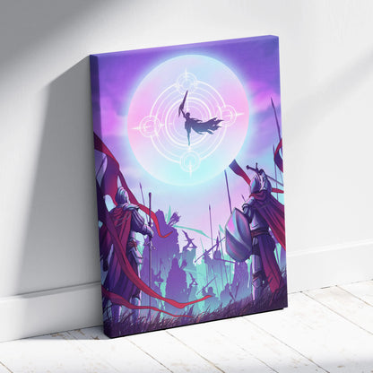Vaporwave Neon Fantasy Canvas - Medieval Knight Neon Pink Vaporwave Living Room Epic Retro Futurism Fantasy Art Canvas