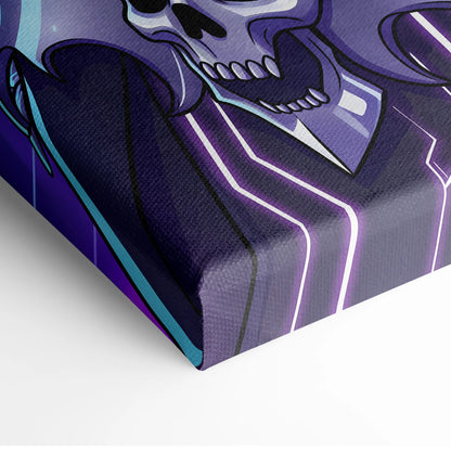 Vaporwave Skull Nebula Art - Skull Neon Purple Blue Living Room Vaporwave Mood Dreamlike Futurism Neon Celestial Canvas