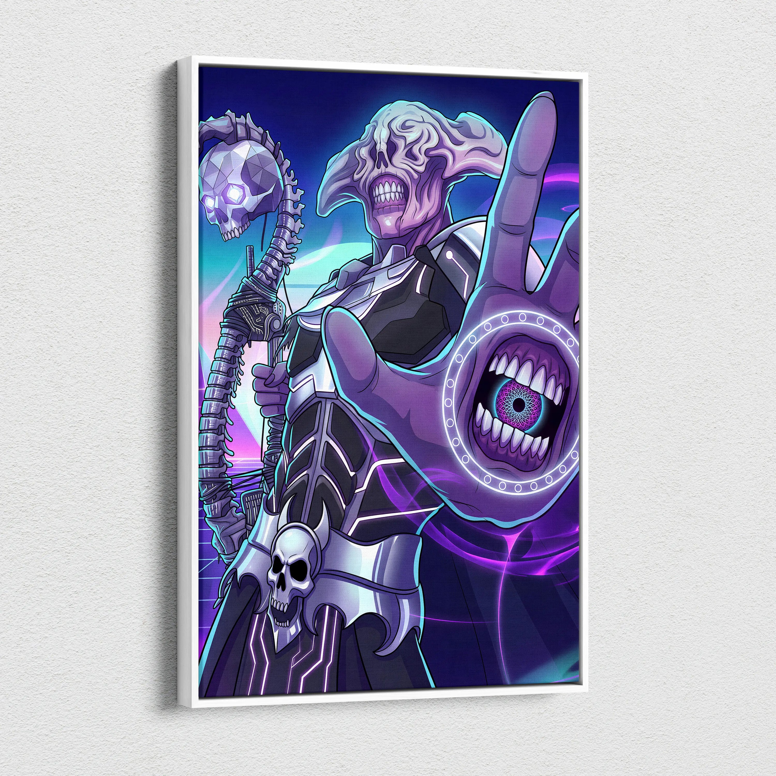 Vaporwave Skull Nebula Art - Skull Neon Purple Blue Living Room Vaporwave Mood Dreamlike Futurism Neon Celestial Canvas