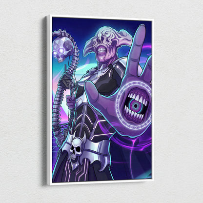 Vaporwave Skull Nebula Art - Skull Neon Purple Blue Living Room Vaporwave Mood Dreamlike Futurism Neon Celestial Canvas