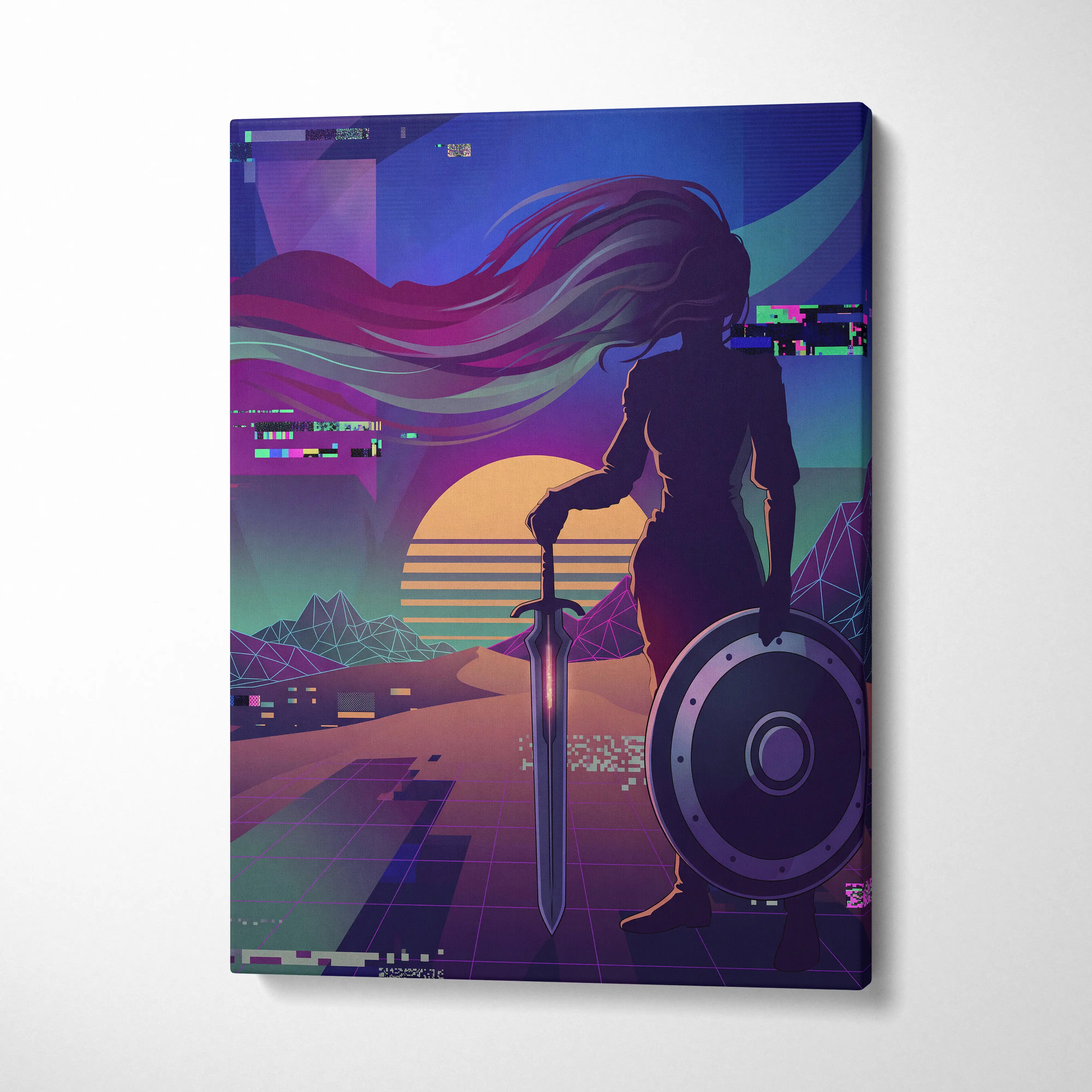 Vaporwave Neon Dream Canvas - Vaporwave Figure Neon Pink Purple Blue Living Room Decor Vaporwave Dreamy Mood Neon Neo-Retro Futurism Museum Canvas