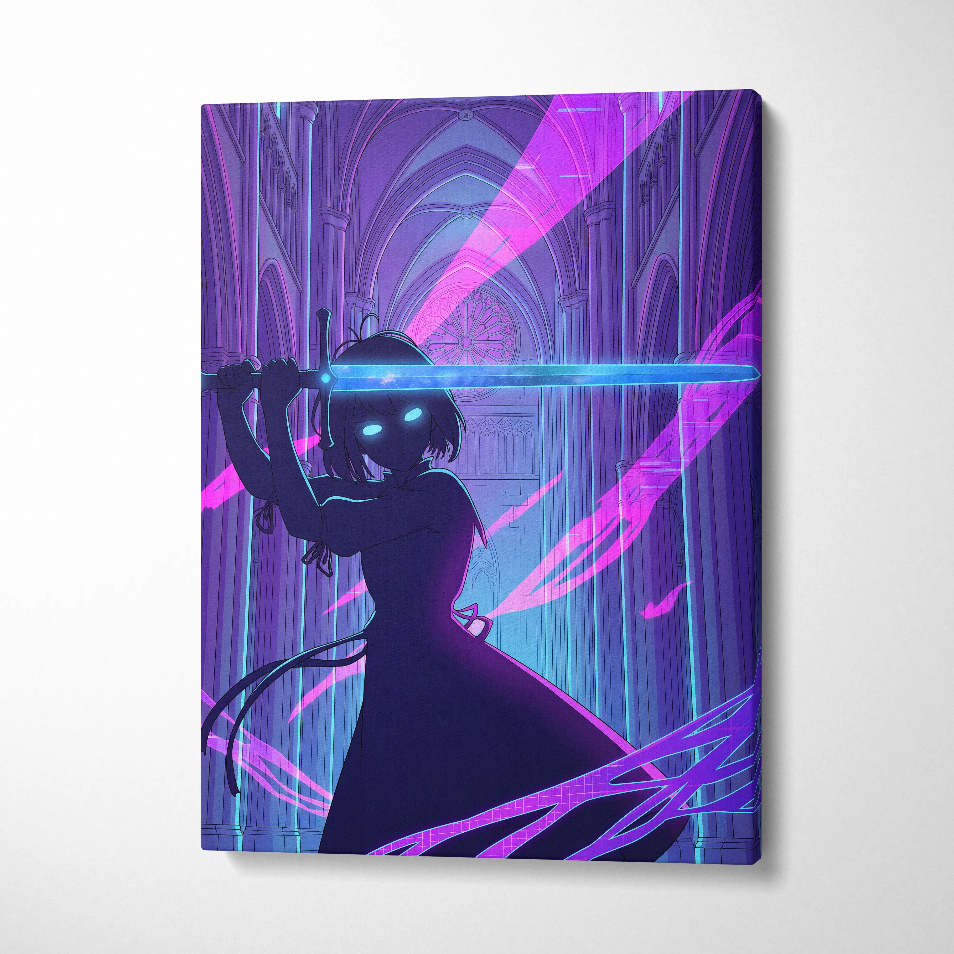Neon Vaporwave Cathedral - Cathedral Neon Pink Purple Blue Vaporwave Dreamy Mood Retro Futurism Neon Canvas