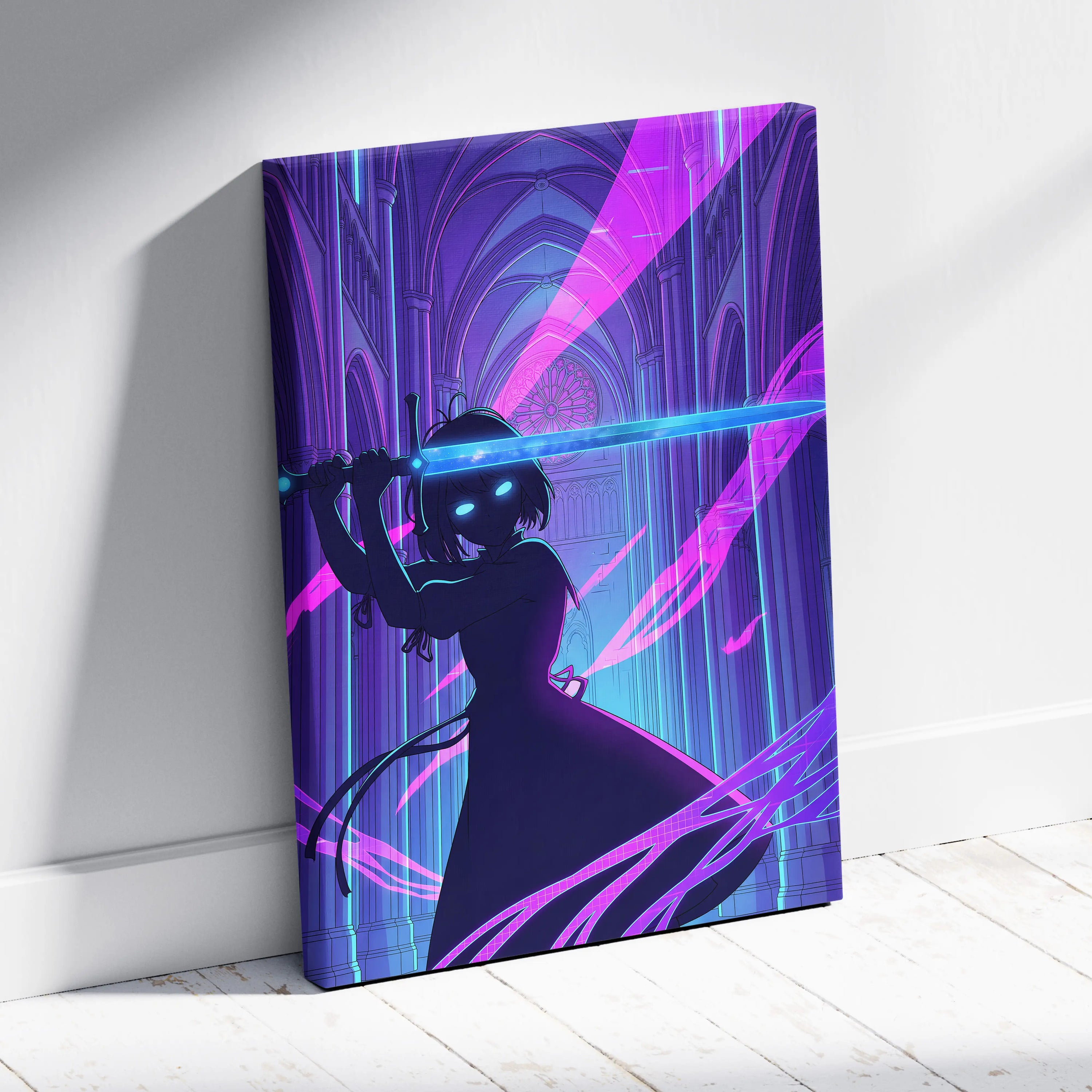 Neon Vaporwave Cathedral - Cathedral Neon Pink Purple Blue Vaporwave Dreamy Mood Retro Futurism Neon Canvas