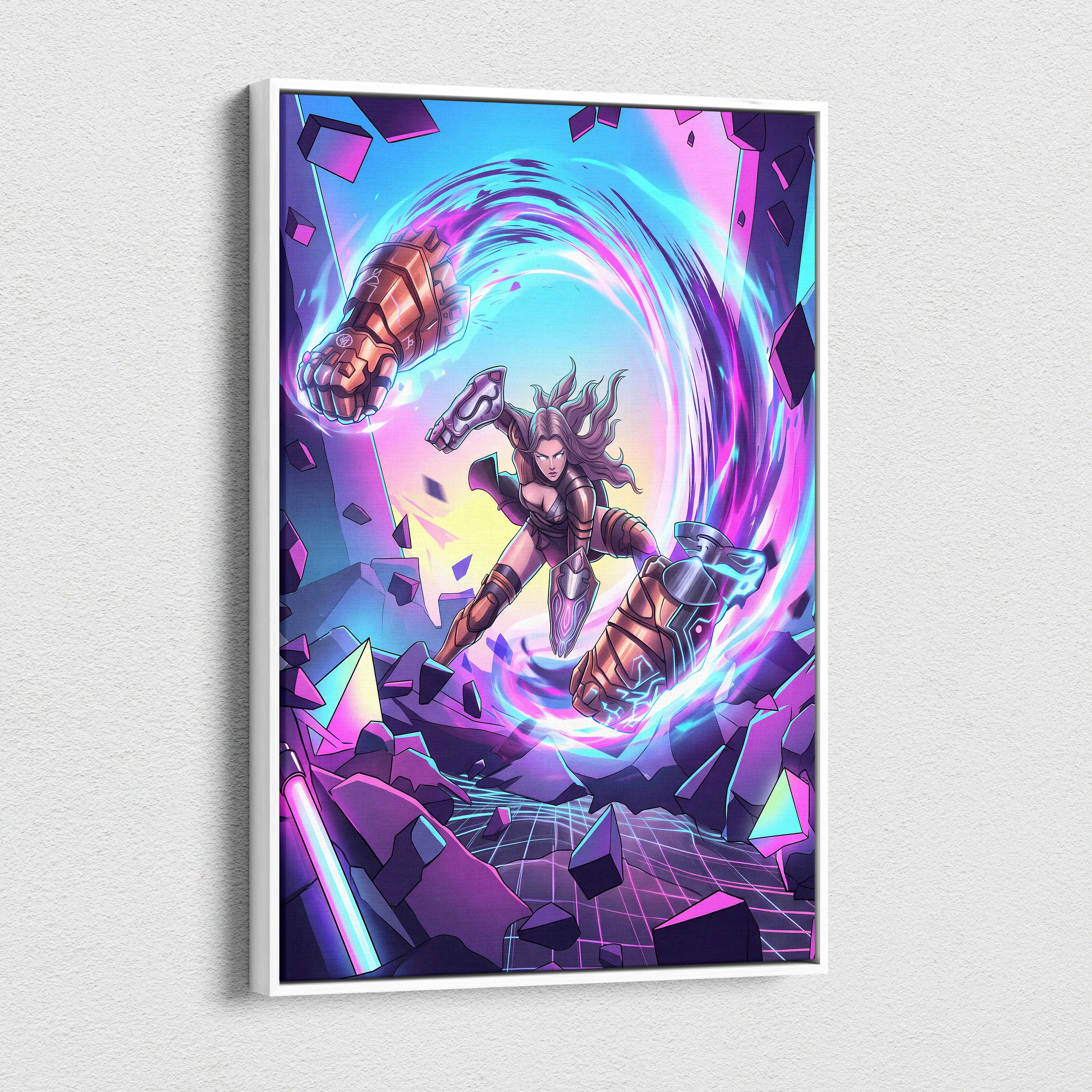 Vaporwave Neon Odyssey Canvas - Vaporwave Fantasy Neon Pink Blue Canvas Decor Retro Futurism