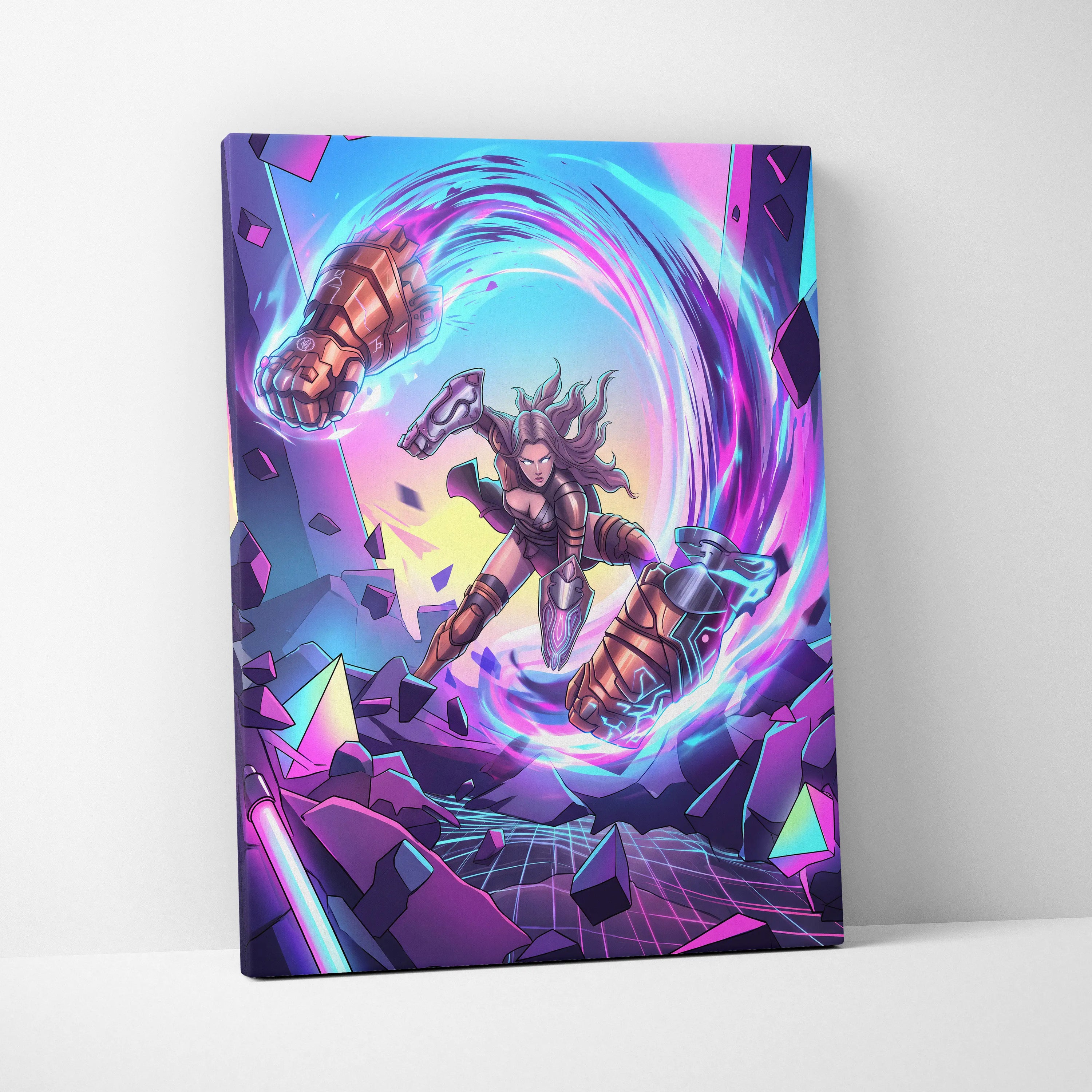 Vaporwave Neon Odyssey Canvas - Vaporwave Fantasy Neon Pink Blue Canvas Decor Retro Futurism