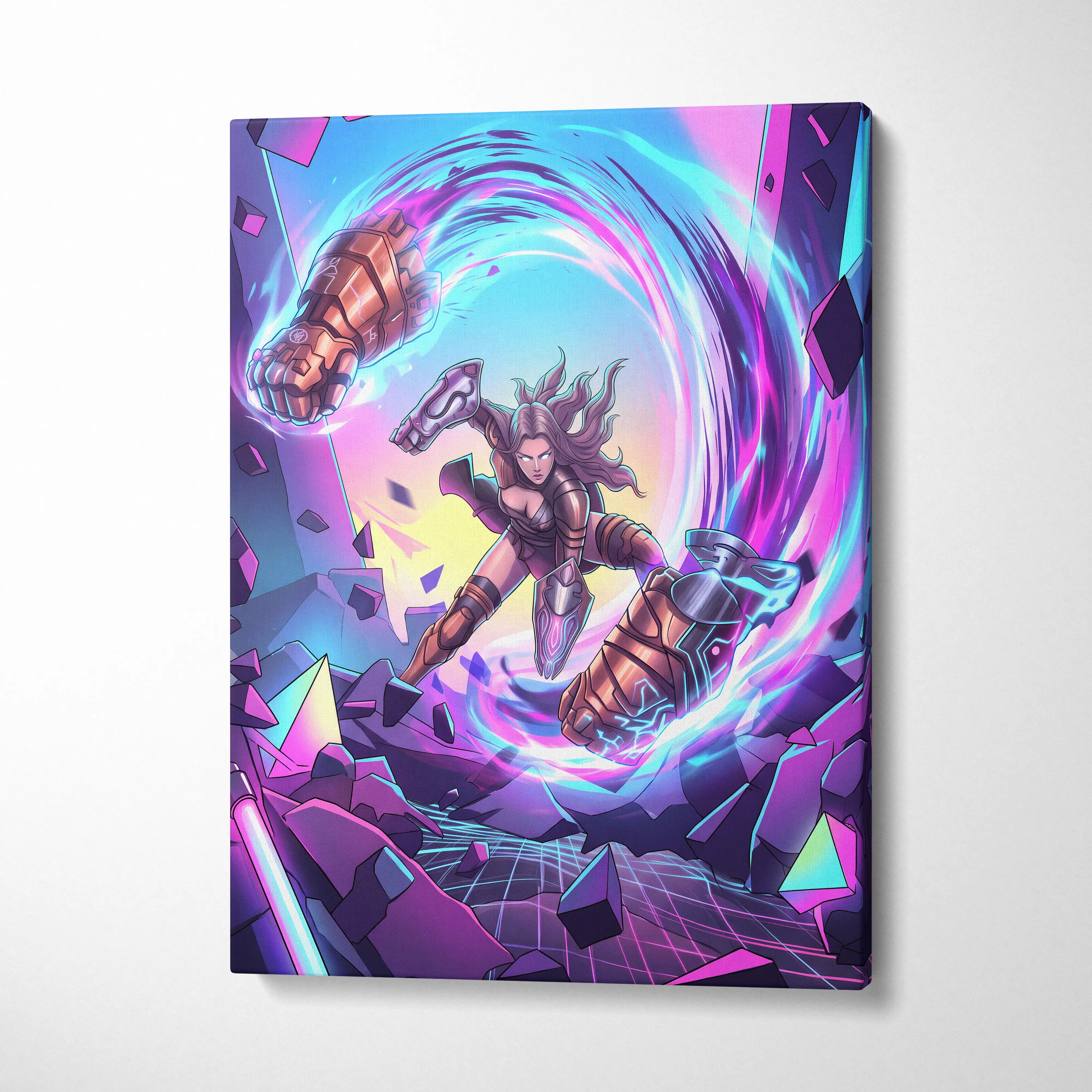 Vaporwave Neon Odyssey Canvas - Vaporwave Fantasy Neon Pink Blue Canvas Decor Retro Futurism